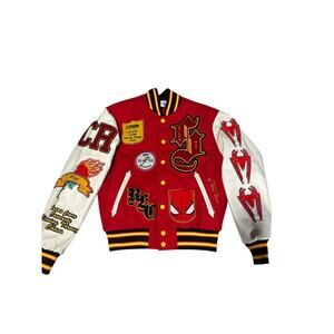 Marvel Spider-Man Varsity Jacket Red Cream Graphic Snap Front Size Small